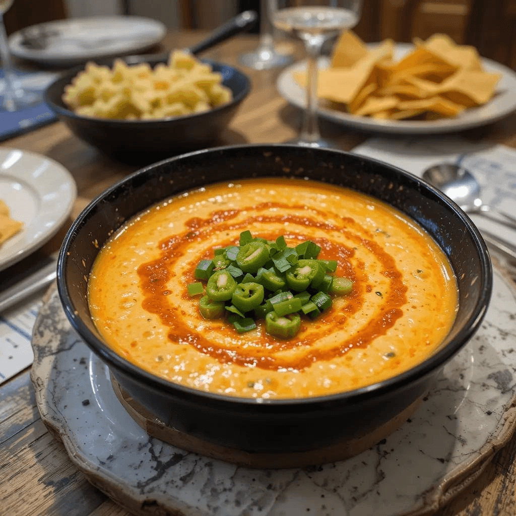 Creamy homemade Chipotle queso recipe served with tortilla chips.