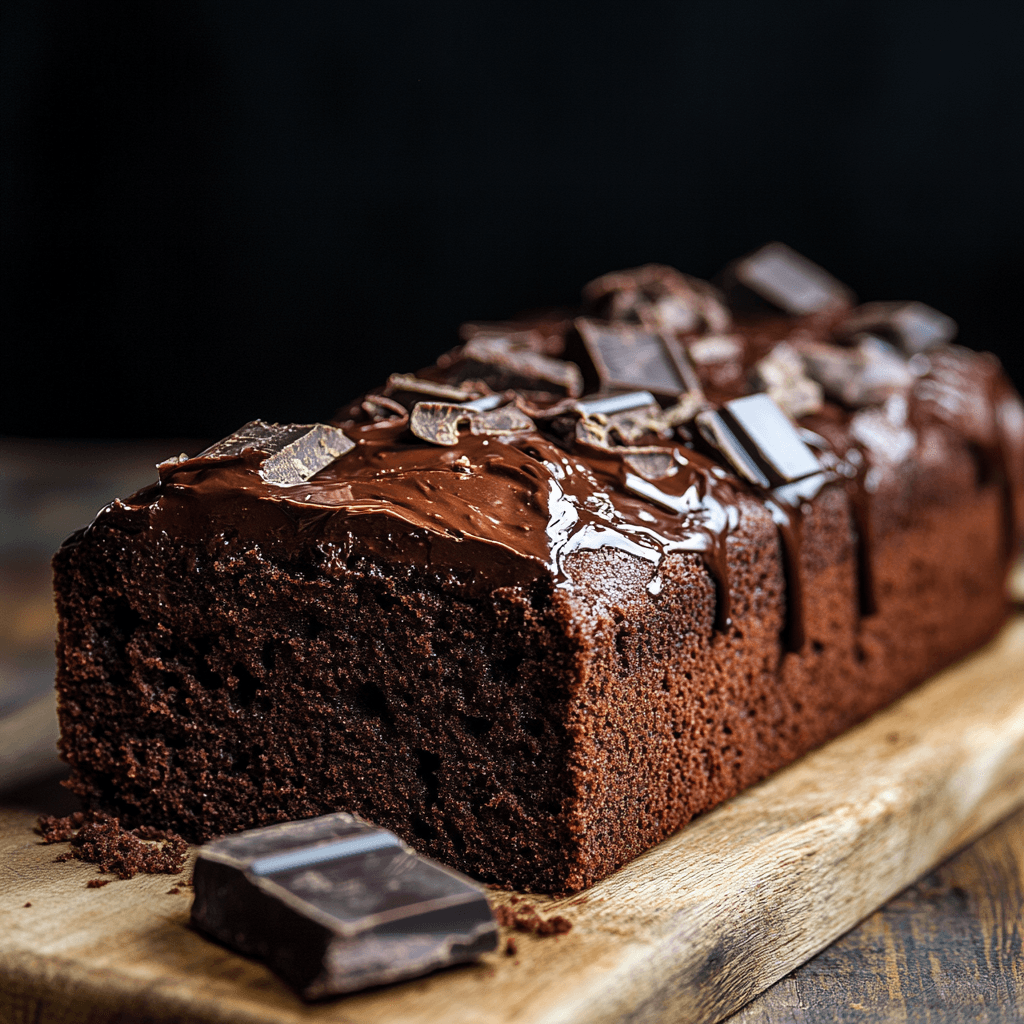 A moist chocolate pound cake sliced and served with a drizzle of ganache and fresh berries, showcasing the perfect homemade dessert.