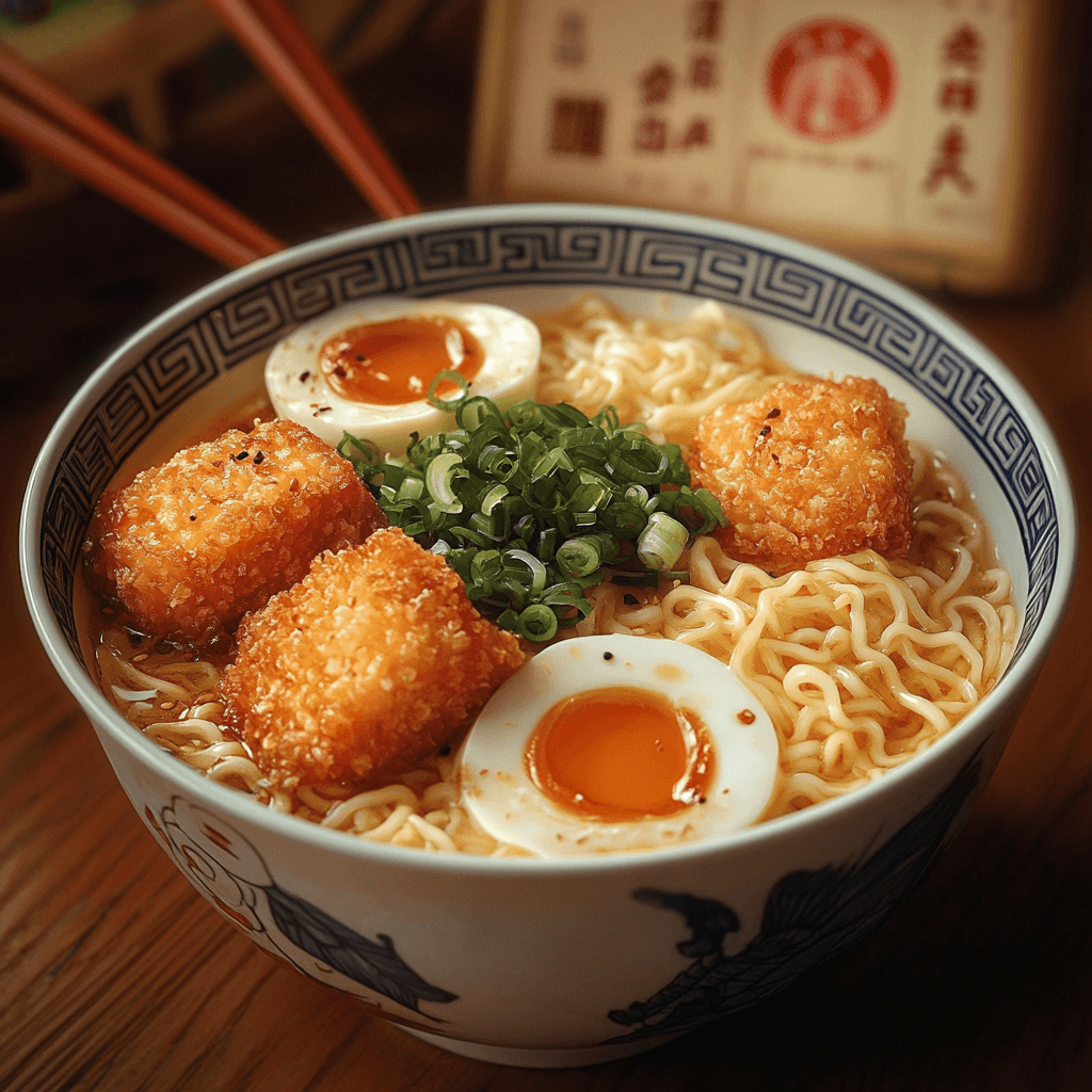 A bowl of authentic fishcake ramen with homemade narutomaki, soft-boiled egg, fresh noodles, and flavorful broth, garnished with green onions and nori.