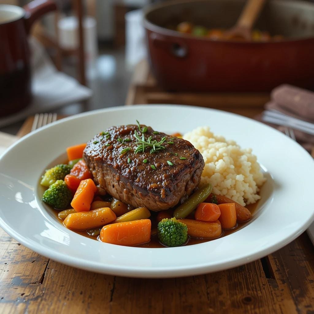 Quick and easy frozen chuck pot roast recipe cooked in the oven