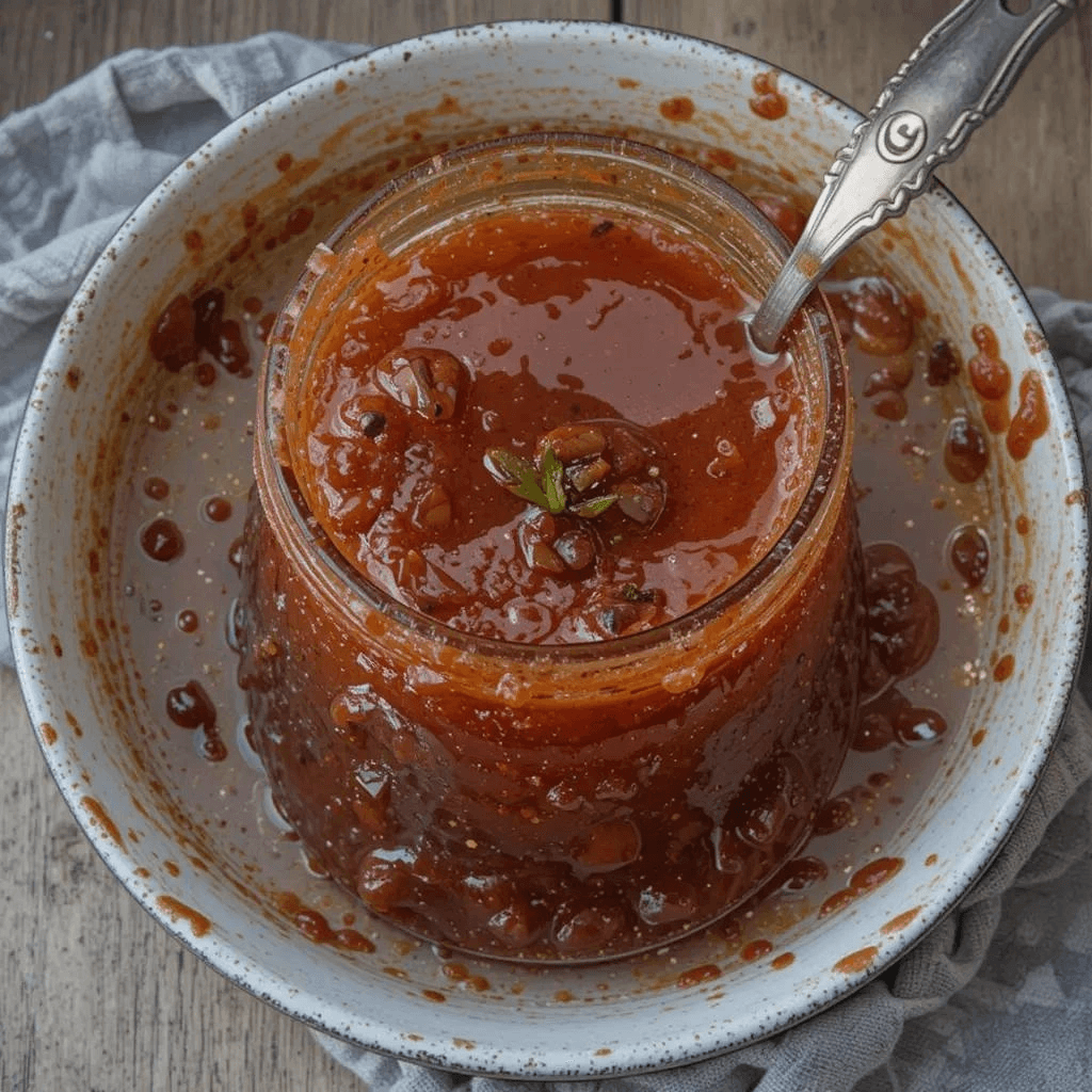 Homemade Longhorn Chili Ginger Sauce served with grilled chicken and vegetables.