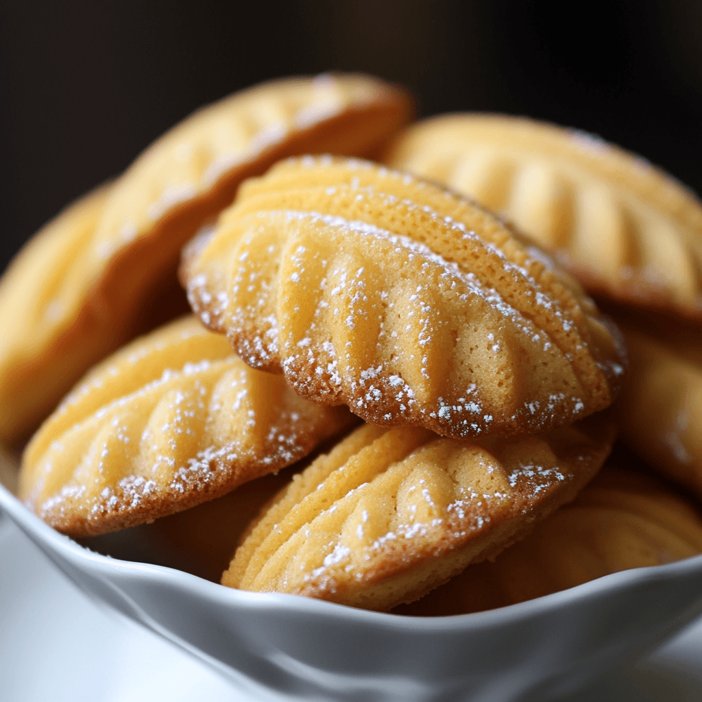 Madeleine cookies made with cream, golden brown with a soft, fluffy texture.