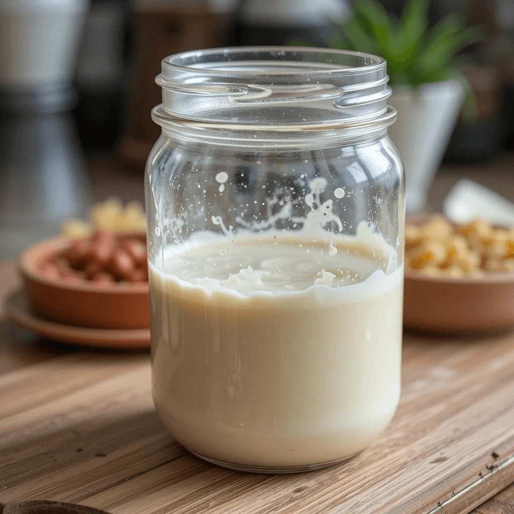 Stirring Alfredo sauce from the jar in a pan with garlic and butter on the stove.