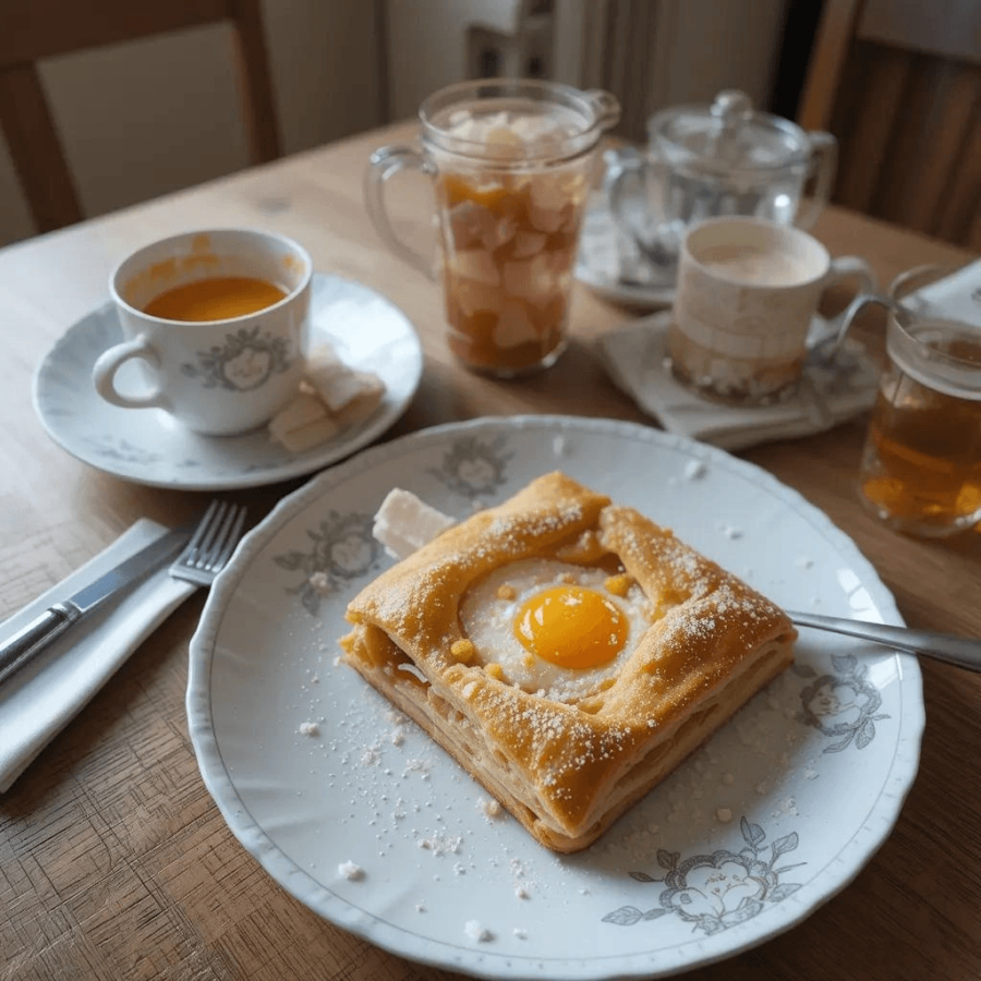 Flaky puff pastry breakfast dishes with sweet and savory fillings.