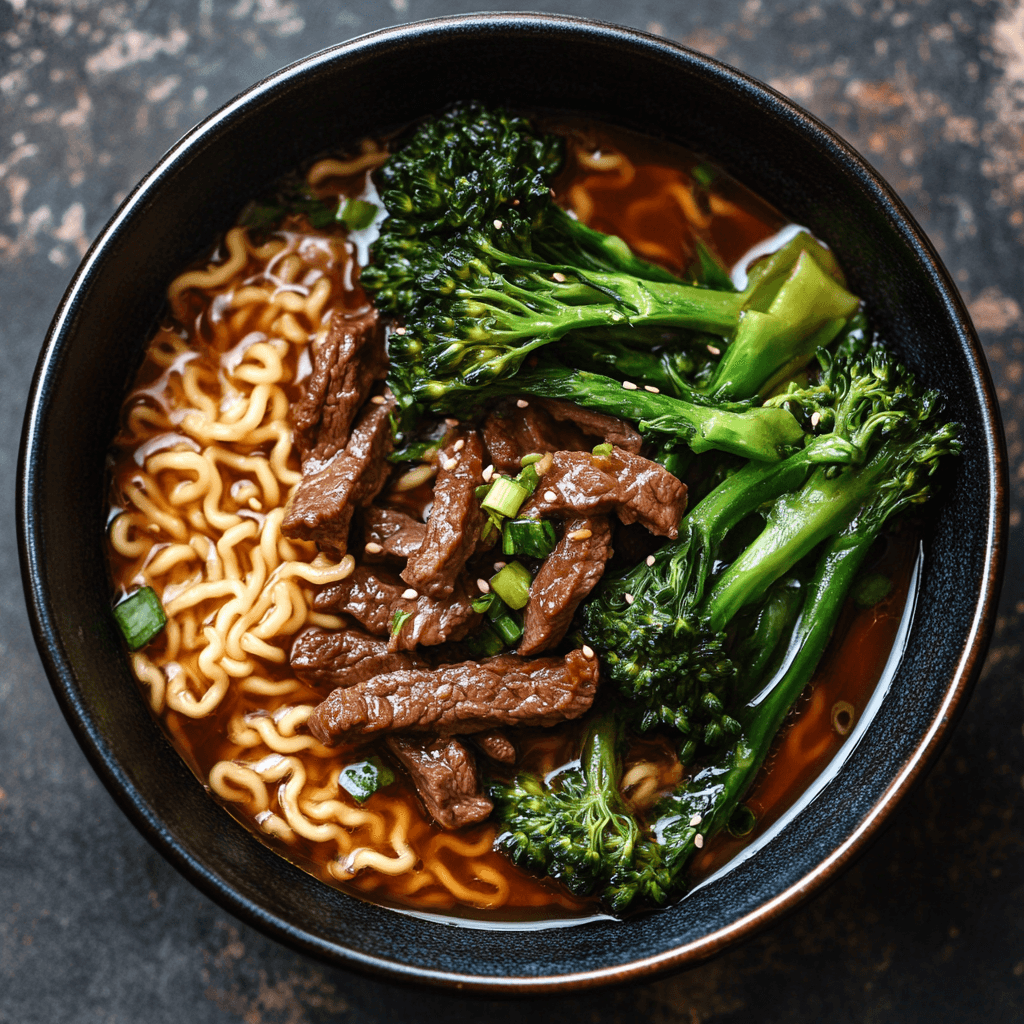 Ramen recipe with broccolini featuring vibrant vegetables and a rich broth.