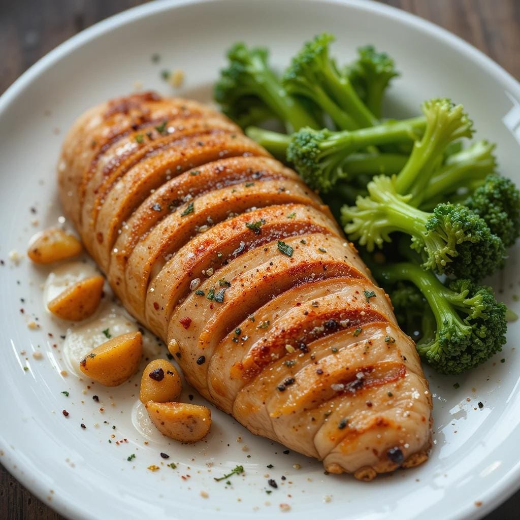 Thinly sliced chicken breast ready to be cooked.