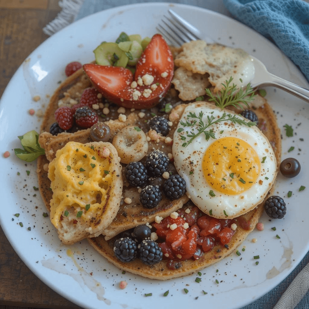 Vegan breakfast recipes including tofu scramble, smoothie bowl, and overnight oats.