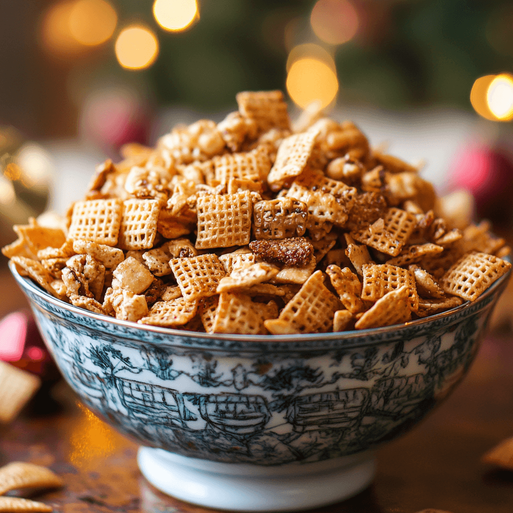 Chex Mix recipes for Christmas, featuring sweet, salty, and spicy holiday snacks in a festive bowl.