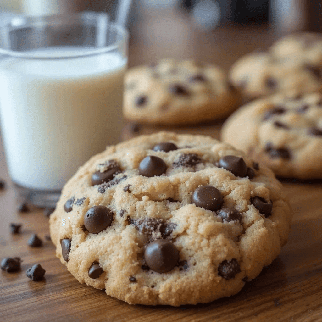 Disney chocolate chip cookies with metric measurements, freshly baked with gooey chocolate chips.