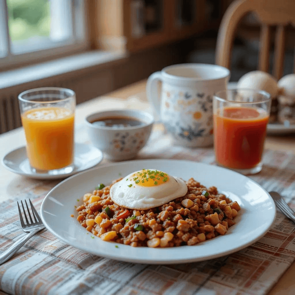 Canned corned beef breakfast recipes without potatoes, featuring a savory corned beef hash with vegetables.
