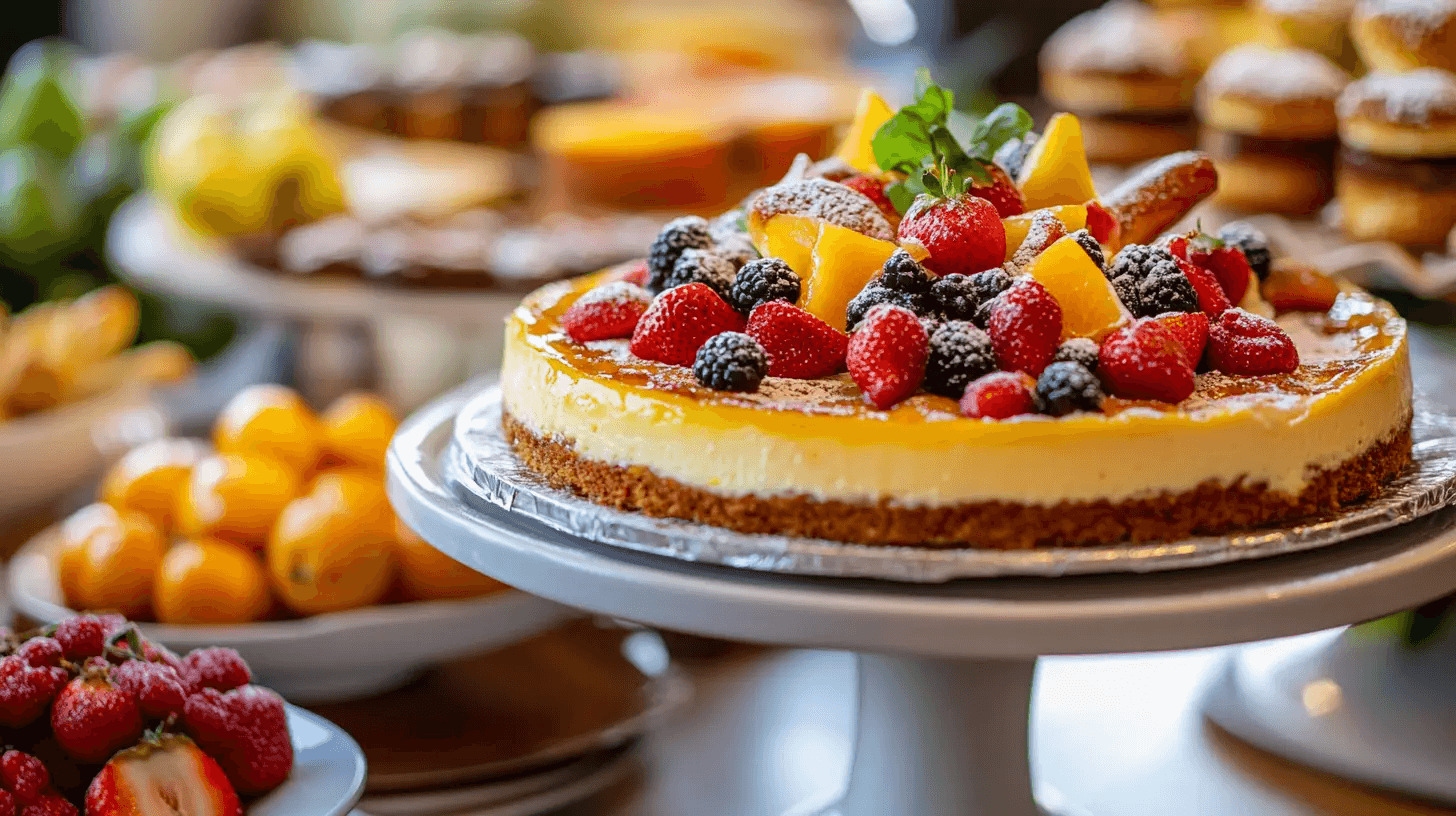 Slice of churro cheesecake with a cinnamon sugar crust and creamy filling, blending two dessert favorites in one.