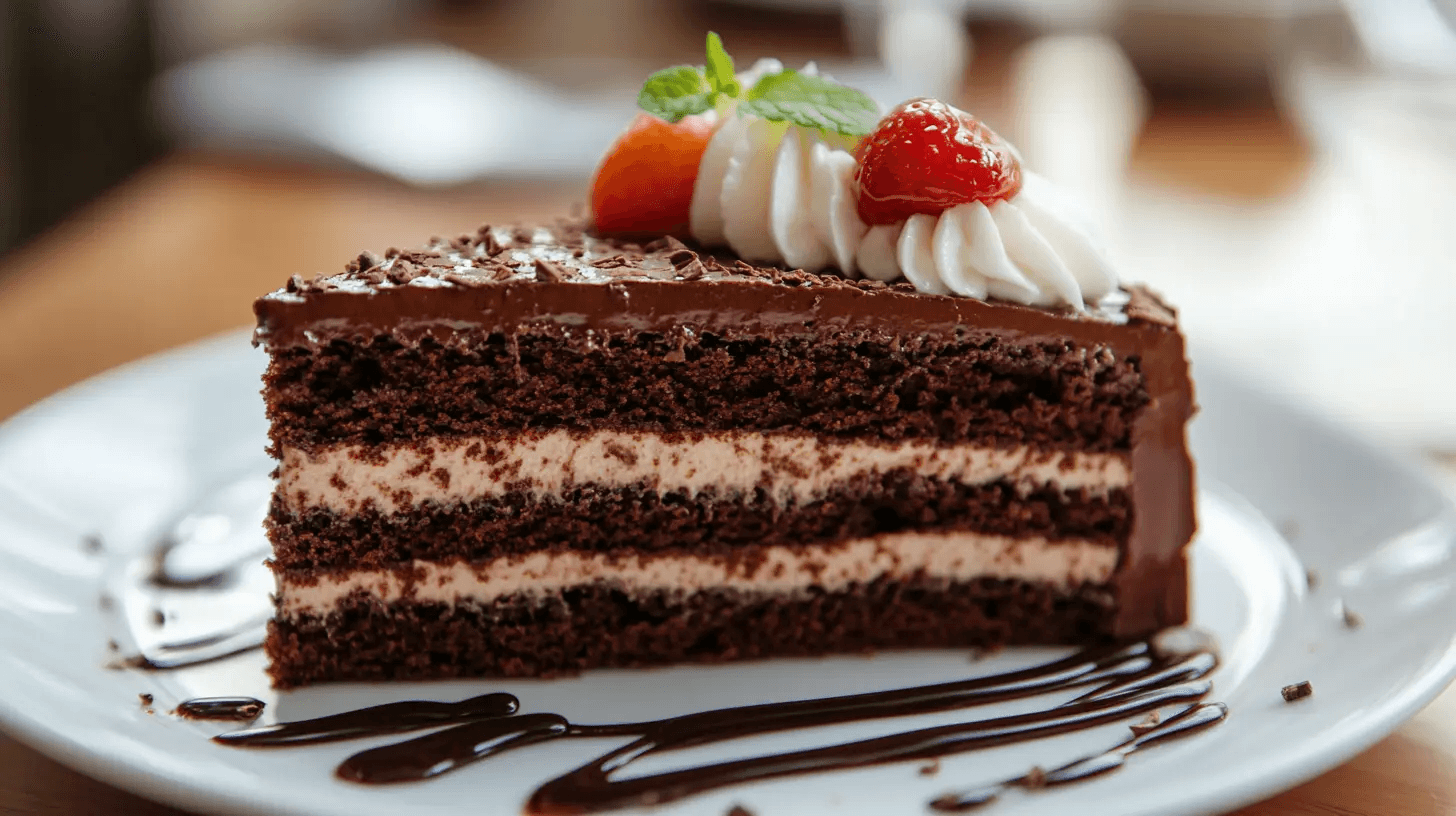 Homemade German Chocolate Cake with layers of chocolate and coconut-pecan frosting.