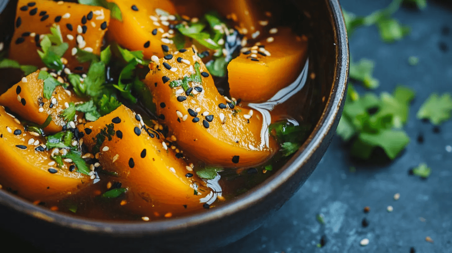 Delicious vegan Chinese kabocha squash recipe with tofu, bell peppers, and savory sauce.