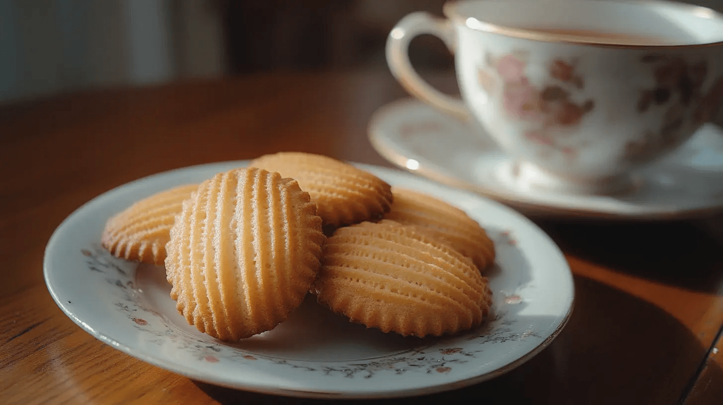 Madeleine cookies made with cream, golden brown with a soft, fluffy texture.