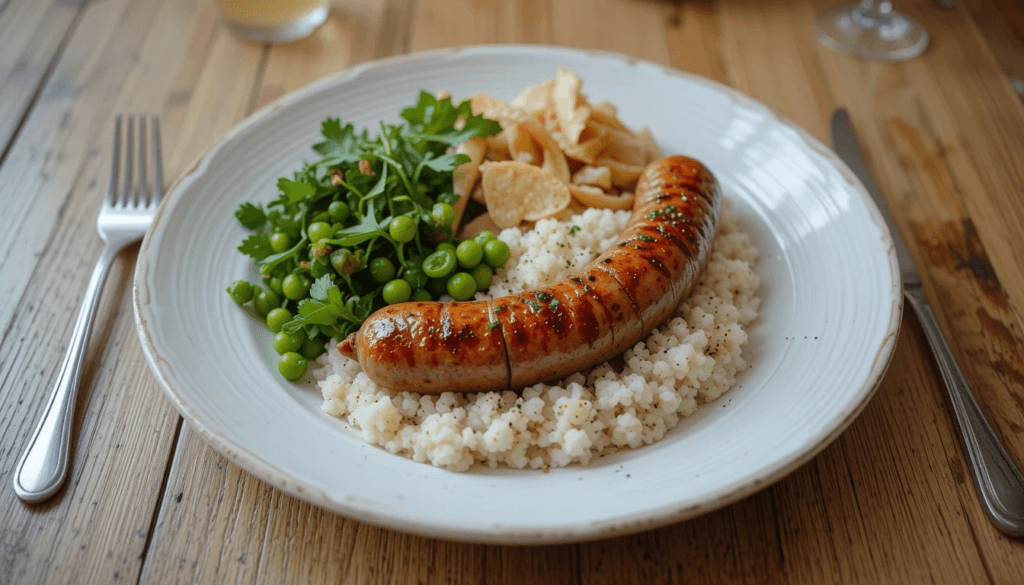 Homemade beef sausages grilled with vegetables, showcasing delicious beef sausage recipes for various meals.