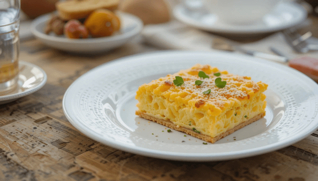 Delicious baked egg casserole made with crackers, served hot from the oven.