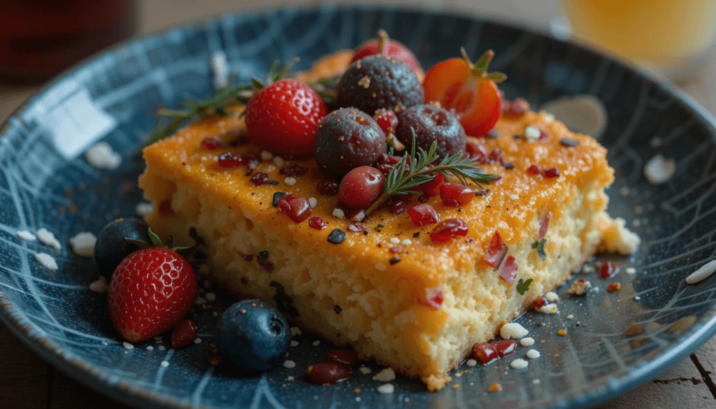 A savory baked egg casserole made with crackers, served in a dish.