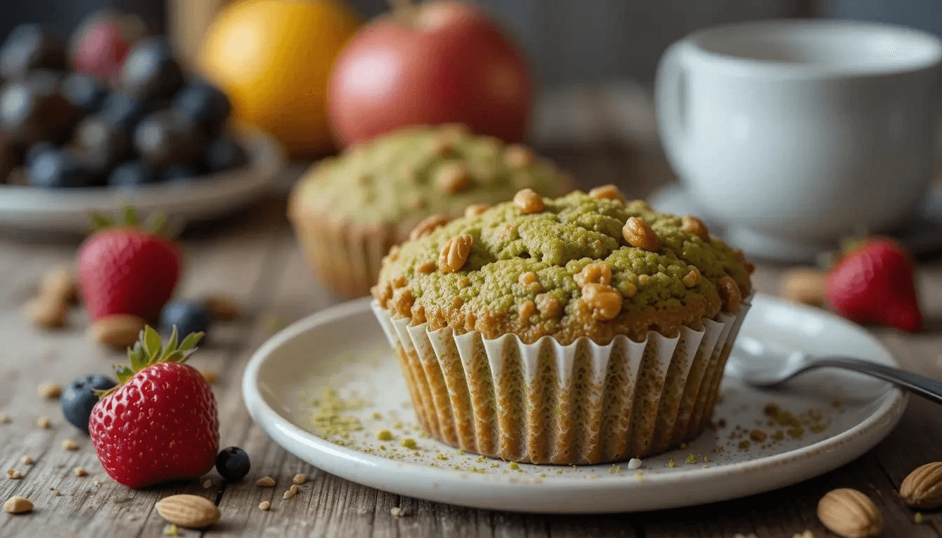 Matcha muffins made with almond flour, a healthy and gluten-free recipe.