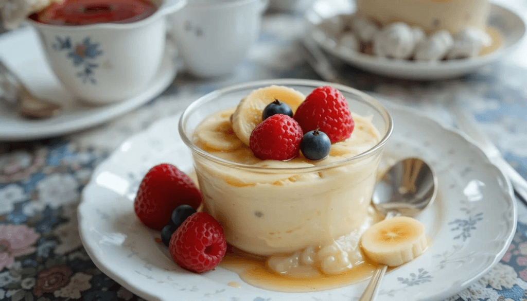 Banana pudding with vanilla wafers and fresh bananas in a bowl.