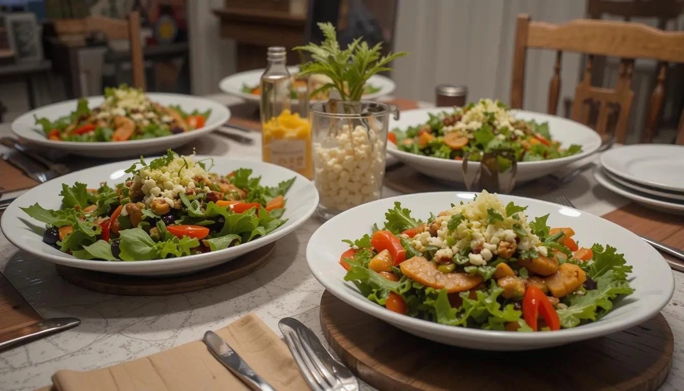 A nutrient-packed health salad featuring mixed greens, vegetables, and a light dressing for a wholesome meal.