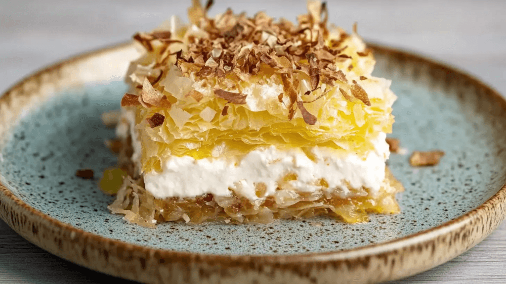 Delicious Kataifi – Shredded phyllo dough filled with nuts and soaked in honey syrup.