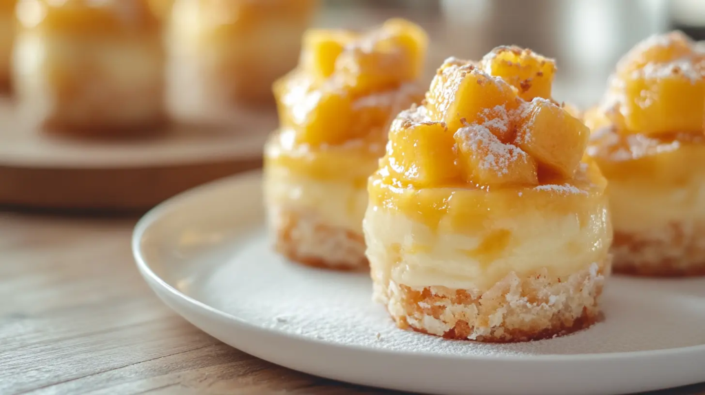 Delicious mango pudding cups with fresh mango slices and a creamy, smooth texture.